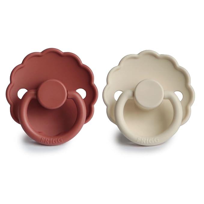 FRIGG Daisy SilkySoft Silicone Baby Pacifier | Made in Denmark | BPA-Free (Baked Clay/Cream, 6-18 Months)