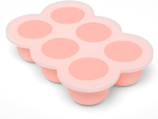 6x3oz Baby Food Freezer Tray with Clip on Lid Gossamer Pink | Leakproof Freezer Molds Silicone Storage Container for Purees Fruits Vegetables