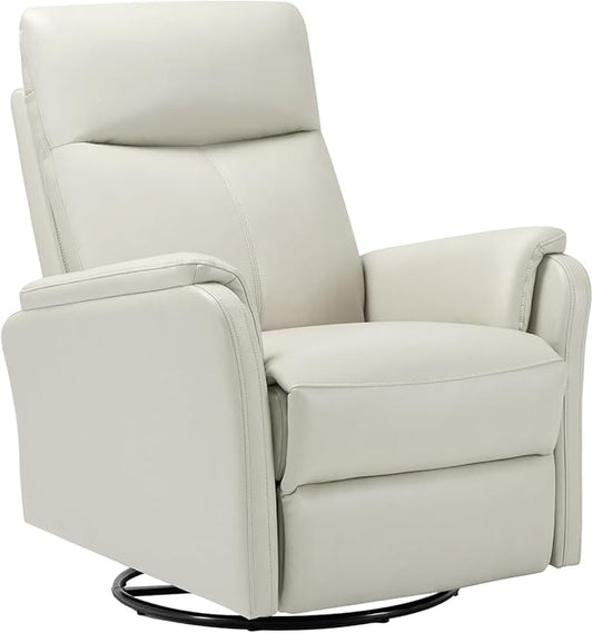 COLAMY Faux Leather Swivel Recliner Chair with Footrest, High Back with Double-Layer Cushion, Glider Recliner for Nursery & Living Room, Bedroom, Beige