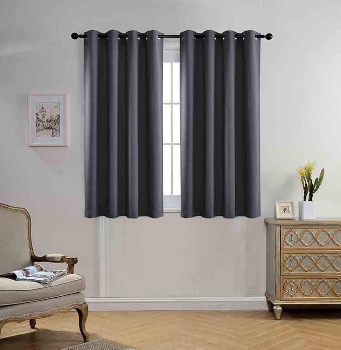 MIUCO Blackout Curtains Room Darkening Textured Grommet Window Curtains for Living Room 2 Panels 52x63 Inch Dark Grey