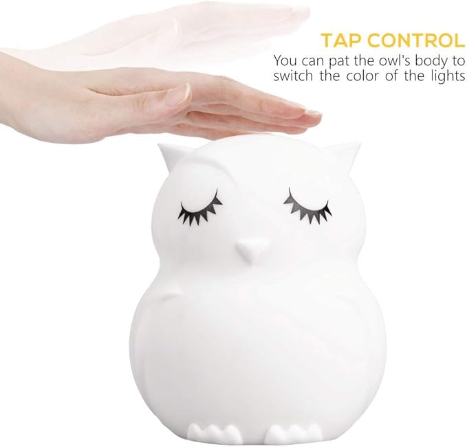 Lumipets Remote Control Silicone Night Light for Kids - Owl Design with 9 Soft Colors & Sleep Timer - Rechargeable, Battery-Operated Lamp for Bedroom | Baby Nursery, Toddler, Girls, Boys