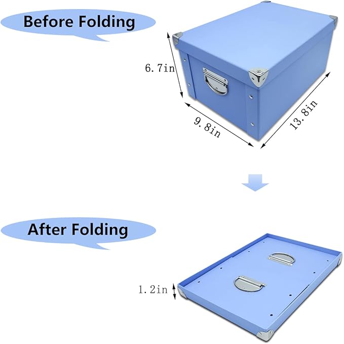 GUOZI Collapsible Storage Box, Decorative Memory Box with Lid & Metal Reinforced Corners, Cardboard File Bin with Handles, Organizer Gift Box for Keepsake Toy Photos Office Nursery Wardrobe Bookshelf