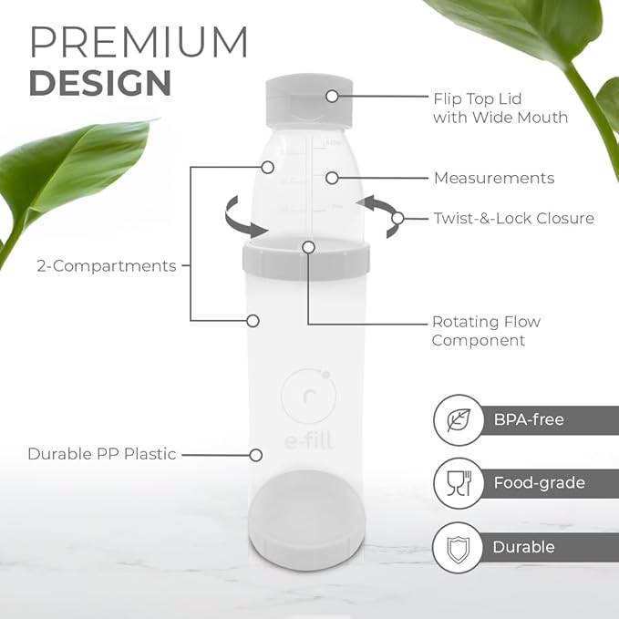 Re-Fill Powder Container To-Go, 2-Compartment Powder Travel Dispenser with Measurements - Powder Container for Protein Powder and Pre-Workout to use On-The-Go (Blue)