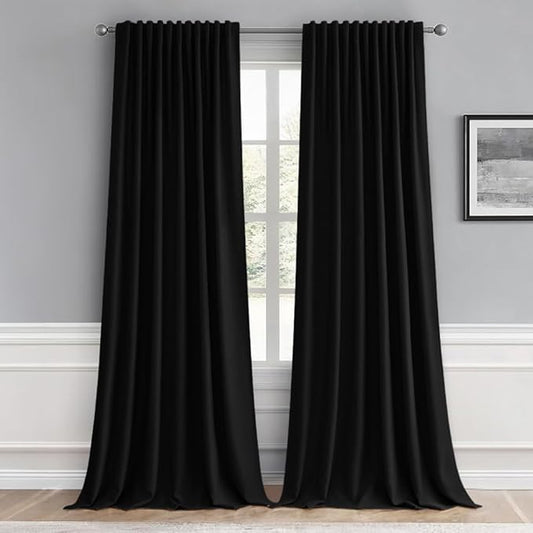 MIULEE Black Back Tab Blackout Curtains 96 Inch Length 2 Panels Set for Living Room Bedroom, Halloween Rod Pocket/Pinch Pleat Thermal Insulated Room Darkening Pleated Light Blocking Drapes, W66 x L96