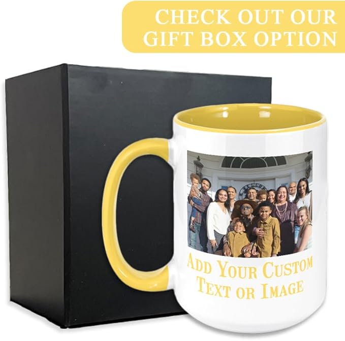 Personalized Coffee Mug, Custom Photo Text 15 Oz Ceramic Mug, Customized Picture Name Tea Cup, Unique Gift Idea, Taza Cafe Personalizadas Fotos, Cute Custom Gifts Mom Women Men, Mother's Day, Yellow