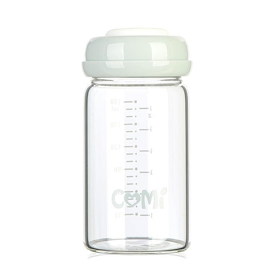 COMI Wide Neck Glass Breastmilk Collection n Storage Bottle, 6oz with Screw Ring Sealing Disk; Re-markable Sealing Disc. BPA Free, Fits Breast Pumps & Nipples (Gray Lids)