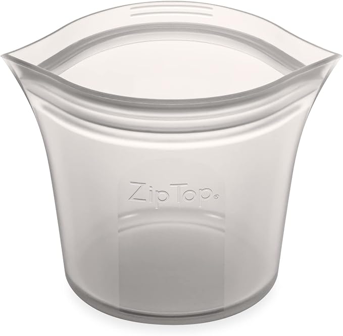Zip Top Reusable Food Storage Bags | Short Cup [Gray] | Silicone Meal Prep Container | Microwave, Dishwasher and Freezer Safe | Made in the USA
