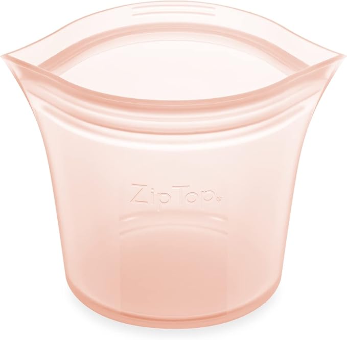Zip Top Reusable Food Storage Bags | Short Cup [Peach] | Silicone Meal Prep Container | Microwave, Dishwasher and Freezer Safe | Made in the USA