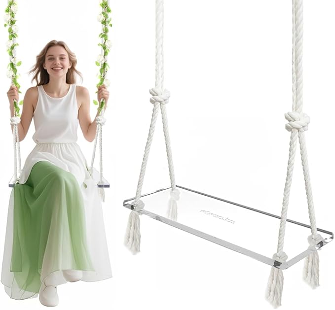 Transparent Acrylic Swing，Adjustable Rope Tree Swing Set for Kids & Adults 550 lbs Load Capacity Non-Slip Thickening Playground Swing Set Accessories Ideal for Indoor & Outdoor