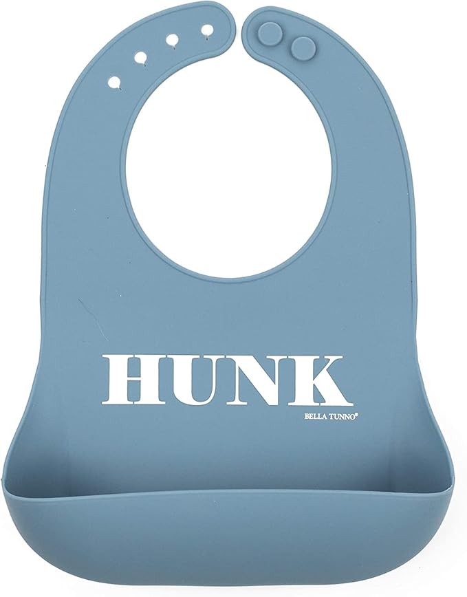 Baby Bib for Eating by Bella Tunno, Waterproof Silicone Bib with Large Food Catcher, Adjustable Fit for Babies 4-12 months & Toddlers 1-3 Years, Boys & Girls, Hunk