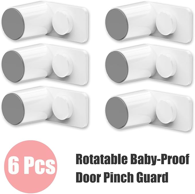 Kytasryl Door Pinch Guard, Baby Proofing Door Stoppers with 180° Rotating Self Adhesive Base, Children Anti-Pinch Door Stopper, Keep Finger Safe (6 PCS)