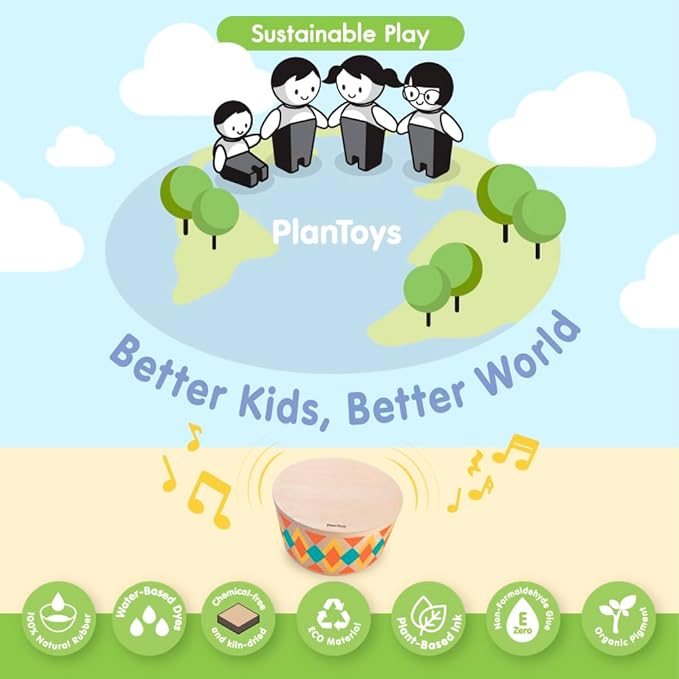 PlanToys® Wooden Rhythm Box Drum Musical Toy for Kids | Montessori Musical Instrument for Toddlers & Children | Eco-Friendly Wooden Percussion Toy