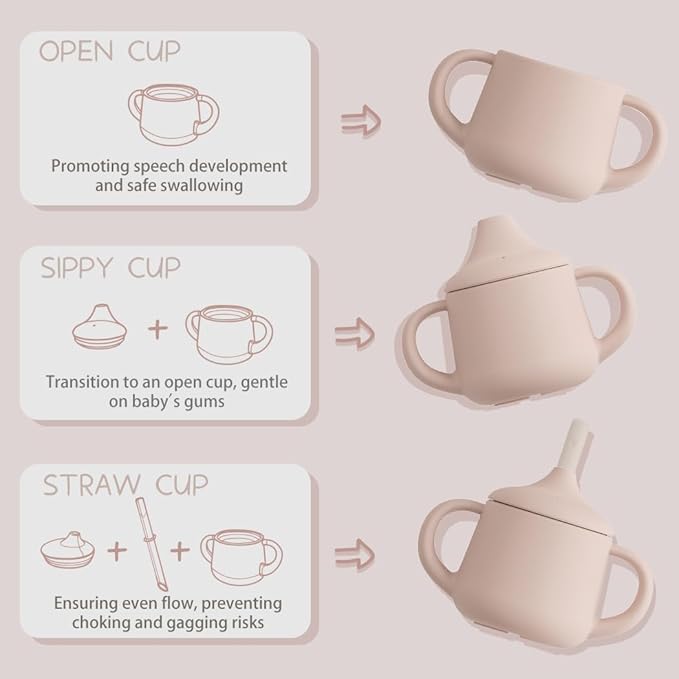 Moonkie Silicone Baby Sippy Cups | 3 Stages Training Cup Straw Cup for Infants Toddlers and Kid | 4 oz 1Pack