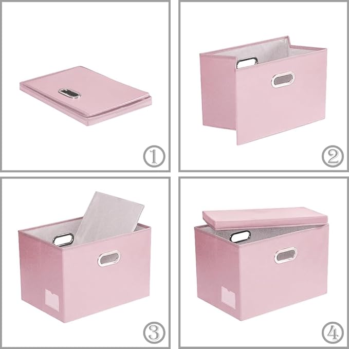 PRANDOM Foldable Storage Bins with Lids [5-Pack] Leather Fabric Collapsible Storage Boxes Organizer Containers Baskets Cube with Cover for Bedroom Closet Office Nursery Pink (14.9x10.8x10)