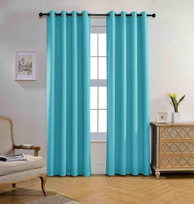 MIUCO Blackout Curtains Room Darkening Curtains Textured Grommet Window Curtains for Living Room 2 Panels 52x84 Inch Long Turquoise