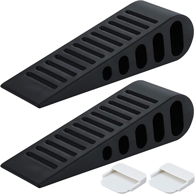 JQK Rubber Door Stopper Wedge, Black 2 Pack Soft TPR Premium Door Stops for Bottom of Heavy Duty Door on Tile, Concrete, Carpet, Wooden Floor, DSB61-BK-P2