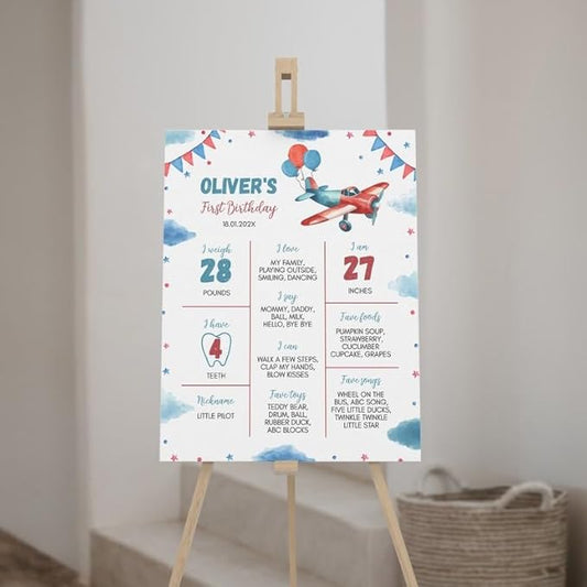 Personalized Airplane Birthday Milestone Poster, Airplane 1St Birthday Milestone Sign, Time Flies Birthday Chalkboard, Design 017
