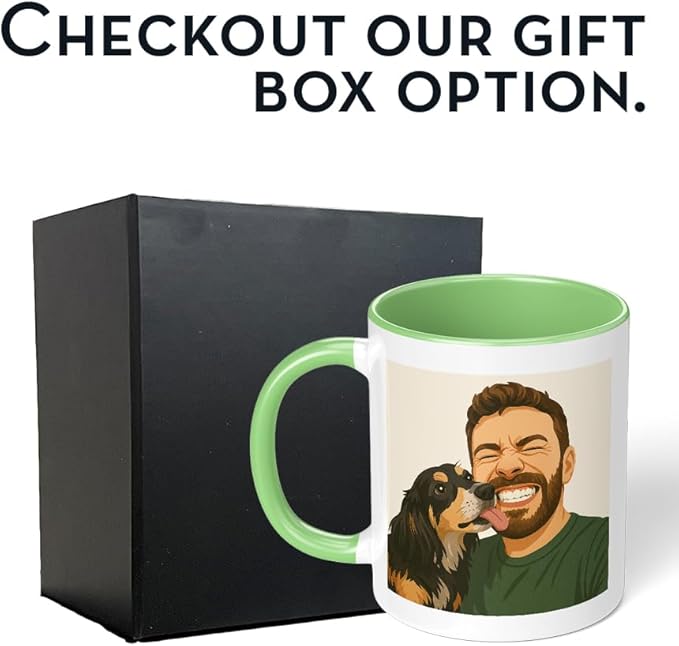 Personalized Coffee Mug, Custom Drawing Portrait Gift, Funny Customized Coffee Gift for Men & Women, Custom Mugs with Pictures, Light Green 11oz Customized Ceramic Tea Cup