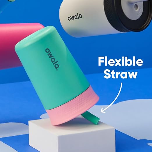 Owala Kids Insulation Stainless Steel Tumbler with Spill Resistant Flexible Straw, Easy to Clean, Kids Water Bottle, Great for Travel, Dishwasher Safe, 12 Oz, Navy and Blue (Home Base)