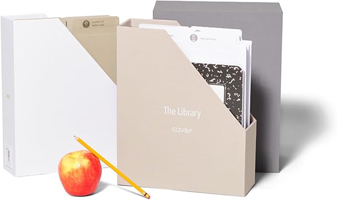 Savor | Deluxe School Years Keepsake Box | Fabric Bound Acid-Free Childhood Keepsake and Memory Organizer with Labels for Birthday, Graduation, Mitzvah, Mother’s Day, and Baby Shower