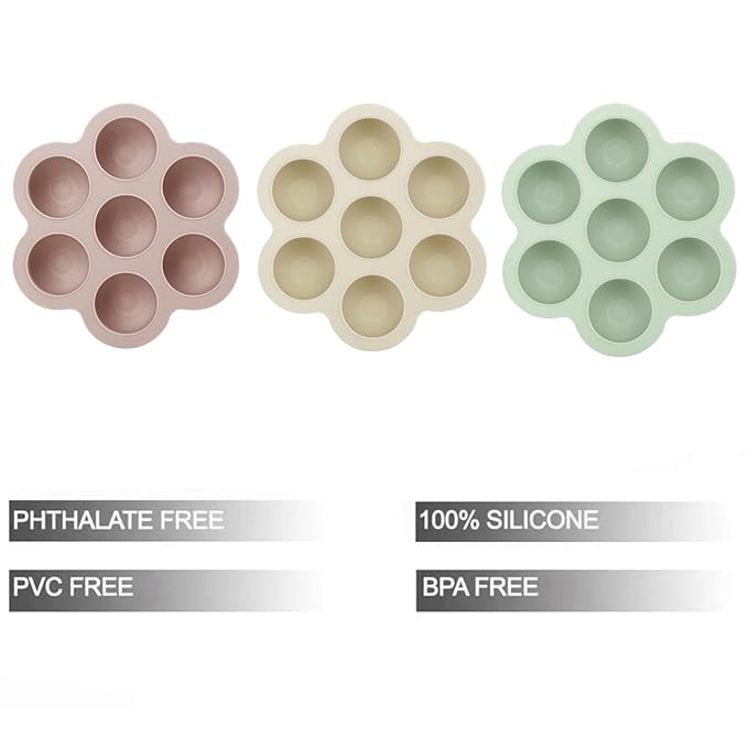 PandaEar 3 Pack Baby Food Freezer Tray with Lids, Silicone Baby Food Storage Container for Homemade Baby Food, Fruit, Purees & Breastmilk (Pink/Green/Linen)