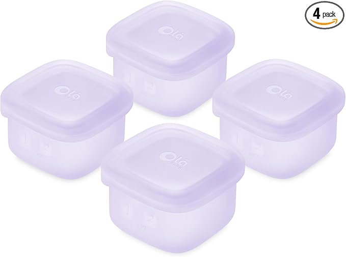 Olababy Clear Sense Silicone Storage Containers 4pk for Baby Food, Snacks, Formula, Puree, Sauce & More | Micro Plastic & BPA-Free | Daycare Essentials for Toddlers and Kids (Lilac, 2 oz / 60 ml)