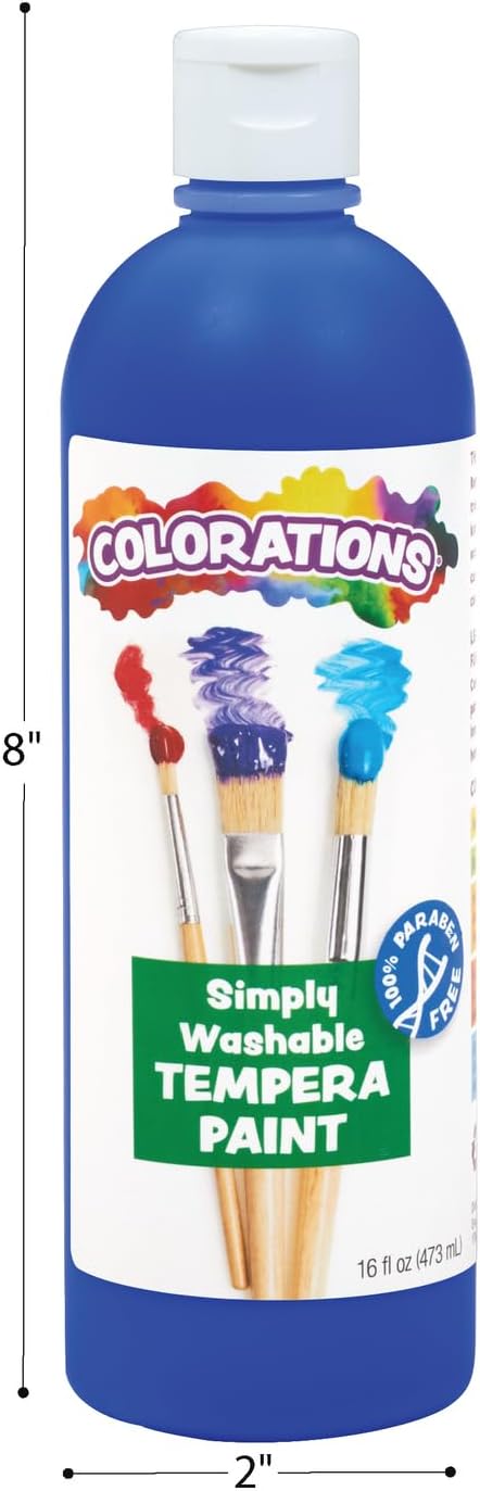 Colorations Paraben-Free Simply Washable Tempera Paint, Rainbow Plus 8 Pack, Matte Finish, Classroom Supplies, Vibrant Colors, Non-Toxic, Washes Off Easily, School, Craft, Art Supply Set, Each 16oz