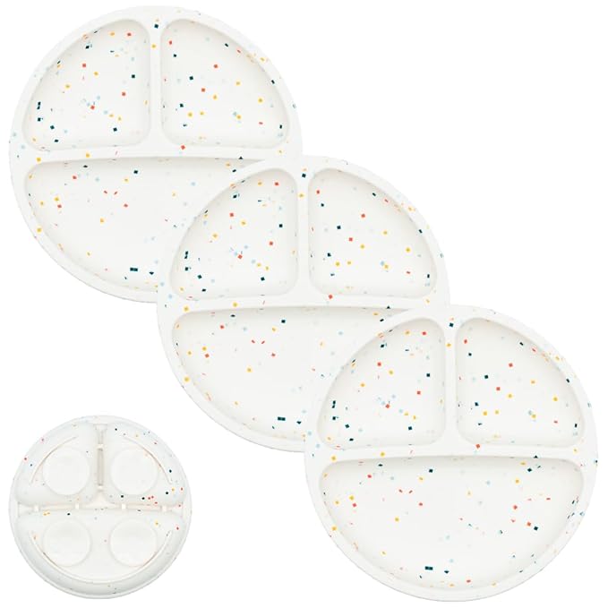 WeeSprout Suction Plates for Babies & Toddlers - 100% Silicone, Dinnerware Stays Put, Divided Design for Picky Eaters, Microwave & Dishwasher Friendly, 3 Pack