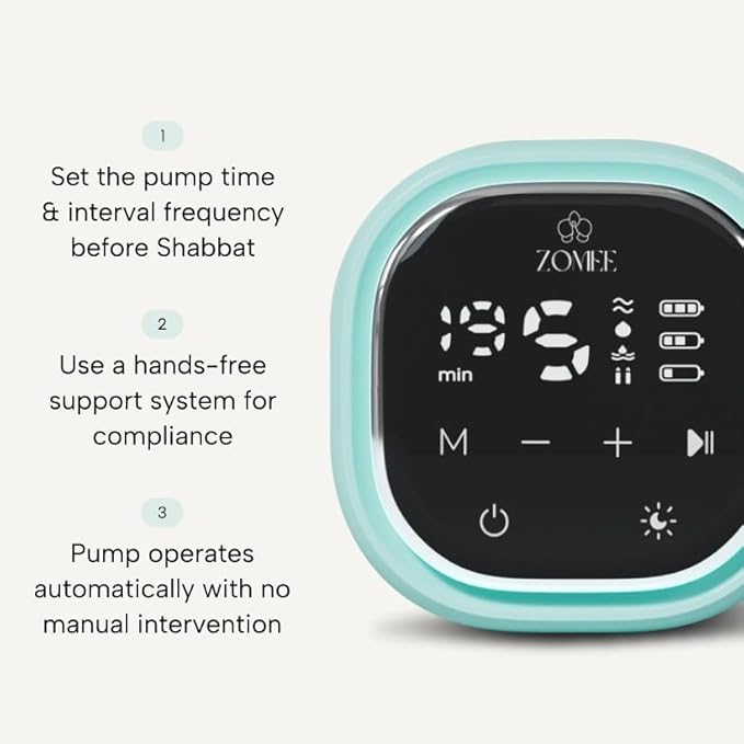 Zomee Z2 Double Electric Breast Pump - Shabbat Mode Edition - Portable, Hands Free Pumping Hospital Grade Wearable Breast Pump Including; Black Bamboo Pumping Bra (Small)