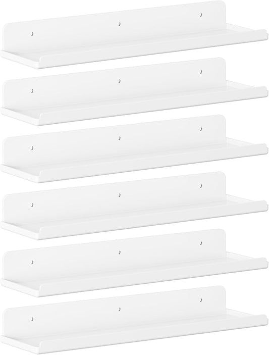 Lifewit Floating Shelves for Wall, 6 Pack White Acrylic Shelf 15" Room Decor for Bookcase/Vinyl Record Display/Photo/Picture in Bedroom, Living Room, Bathroom, Kitchen Storage and Organization