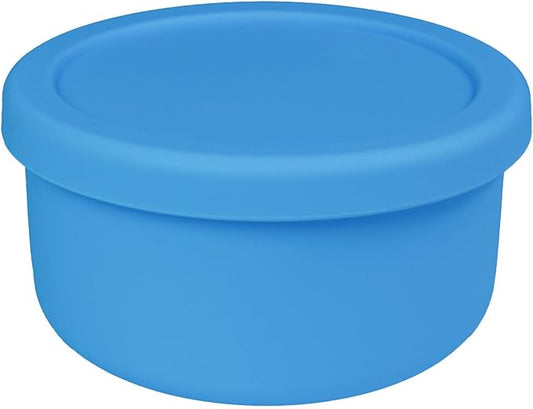XU&PEIQI 24oz Silicone Lunch Box, Round Small Salad Bowl with Lid, Airtight Food Container for Meal Prep, Leftovers, Soup & Stew Storage. Microwave, Fridge, Dishwasher Safe. BPA-Free.(Ocean blue)