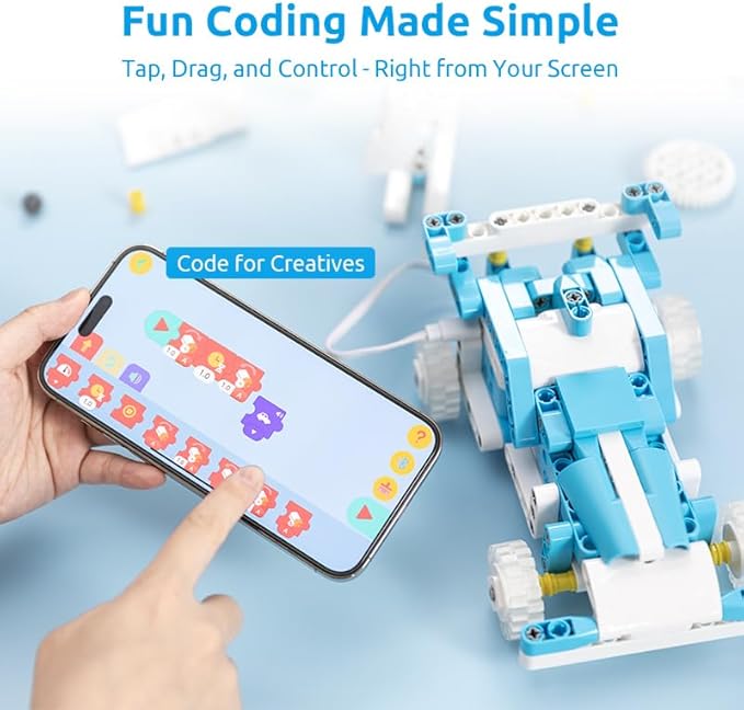WhalesBot D1 21-in-1 STEM Coding Robot Kit for Kids (Ages 4-10), 280+ Pieces Educational Building Set with APP-Controlled & Programming, 3D APP Guidance, Ideal Toy Gift for Boys & Girls