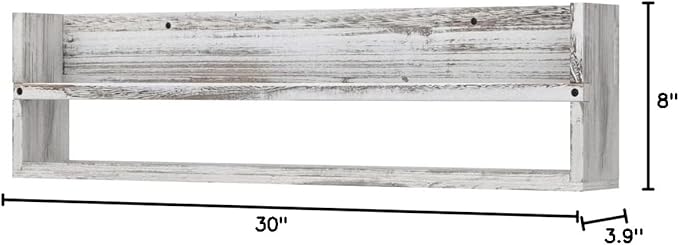 Brightmaison Polynez 30" Floating Shelves for Wall Decor, Kids Bookshelf, Nursery Book Shelves, Multiuse Shelf Set of 2 Wood Burnt White