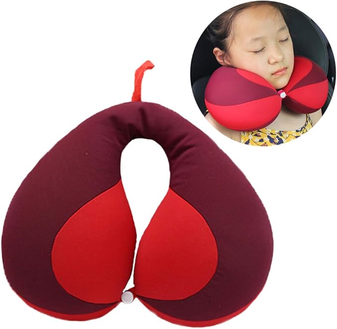MOOB Travel Neck Pillow,Pillow for Baby Car Seat Comfortably Designed for Head, Neck, and Chin Support - Gifts for Toddler/Child/Kids,Yellow +Red