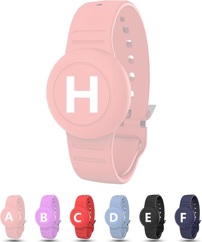 Waterproof Bracelet for AirTag Kids, Personalized Initial Letter Hidden Holder Compatible with Air Tag, Silicone Case for Airtag Adjustable Anti-Lost GPS Tracker for Toddler Child Elder, H