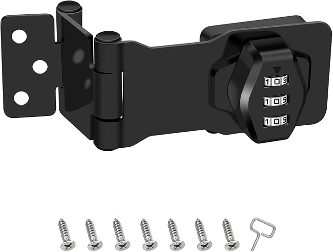 1 Pack Password Rotary Hasp Locks, Collapsible Solid 304 Stainless Steel File Cabinet Lock Desk Drawer Lock, for 90 Degree and 180 Degree Drawers, Dabinets, Doors, Flip Barn Door, Outdoor (Black)