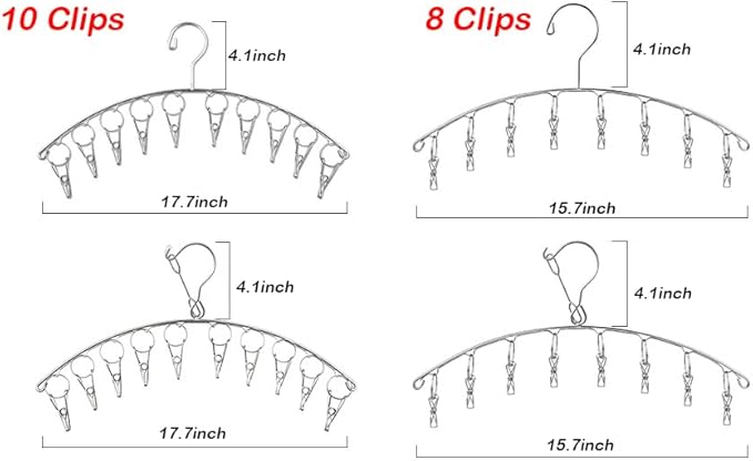 Portable Stainless Steel Clothes Pins Heavy Duty Laundry Drip Hanger with 8 Clips Hanging Drying Rack Closet Organizer