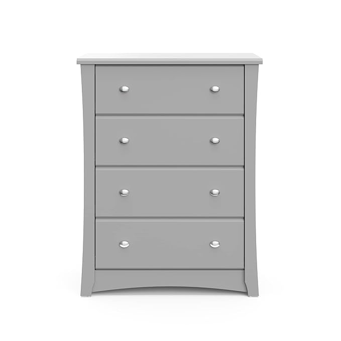Storkcraft Crescent 4 Drawer Chest (Pebble Gray) – GREENGUARD Gold Certified, Easy-to-Match Chest of Drawers for Nursery and Kids Bedroom, Dresser Organizer for Children’s Bedroom