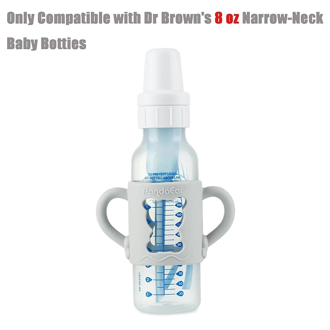 PandaEar 4 Pack Silicone Baby Bottle Handles Compatible with Dr Brown 8 oz/250 ml Narrow Baby Bottles, Baby Feeding Bottle Holder Grips