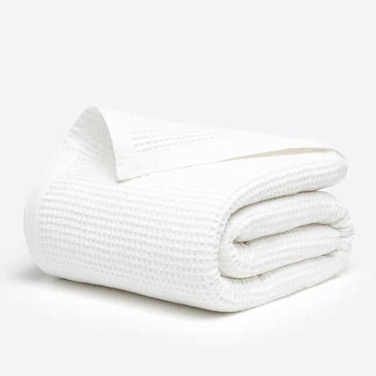 Salt Earth GOTS Certified 100% Organic Cotton Throw Blanket, 55" X 60" Waffle Blankets & Throws for Bed, Throw Blanket for Couch, Modern & Cozy Blanket, All Season, Comfy & Soft Blanket (Snow White)