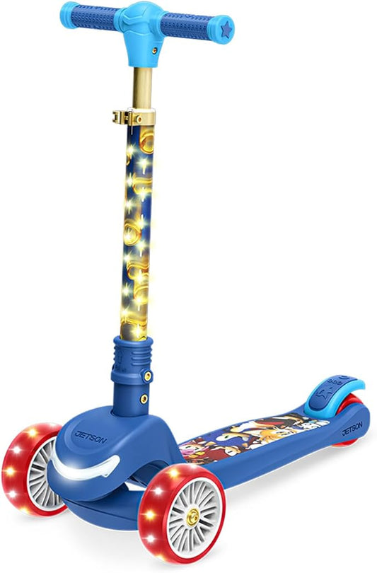 Jetson Character Kids Kick Scooter, LED Lights on Stem & Light-Up Wheels, Lightweight Frame, Height-Adjustable Handlebar, Lean-to-Steer System, Easy-Fold Mechanism