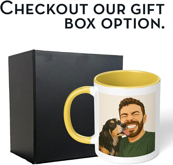 Personalized Coffee Mug, Custom Drawing Portrait Gift, Funny Customized Coffee Gift for Men & Women, Custom Mugs with Pictures, Yellow 11oz Customized Ceramic Tea Cup