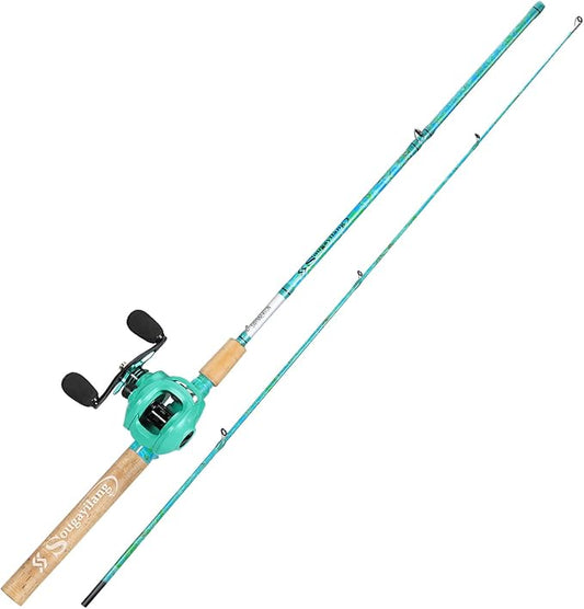 Sougayilang Fishing Rod and Reel Combo, 2-Piece 5-Foot 6-Inch Graphite & Fiberglass Rod, Durable and Strong, Quickset Anti-Reverse Fishing Reel (1Pack/2Pack)