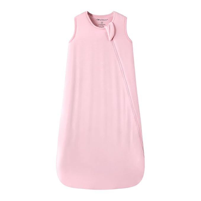 Mosebears Unisex Baby Sleep Sack 1.0 TOG, Supersoft Rayon Made from Bamboo Wearable Blanket with 2-Way Zipper (Blush,0-6 Months)