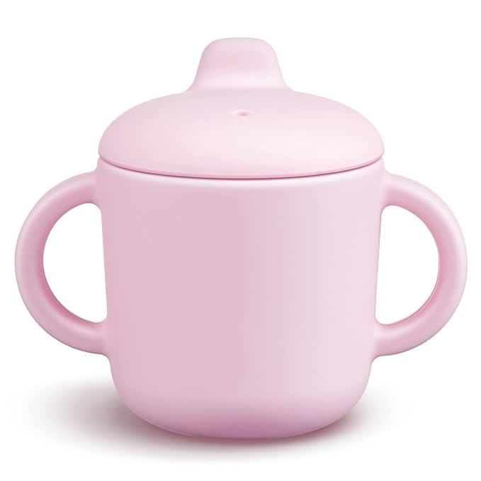 6 Months+ Sippy Cups with Handles,Small Silicone Sippy Cups Leak Proof 5oz,No Spill Sippy cups for Toddlers (Pink)