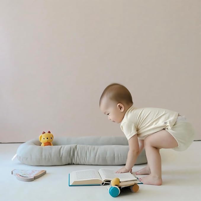 Baby Lounger - Snuggle Cozy Me Infant Lounger for Newborns | Breathable & Soft, Portable Awake-Time Pad, Essential Baby Gift- Blue (Lounger Cover Included)