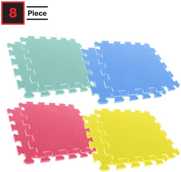 Interlocking Floor Mats - 8-Piece Nontoxic Exercise Mat or Play Mat for Toddlers, Babies or Kids - Foam Padding for Home Gym by Stalwart (Multicolor)
