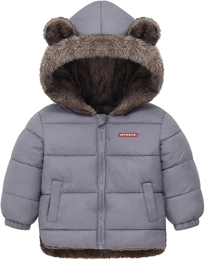Infant Baby Winter Coat Bear Hooded Jacket Warm Fleece Snowsuit Windproof Outerwear for Toddler Boy Girl 9M-4T