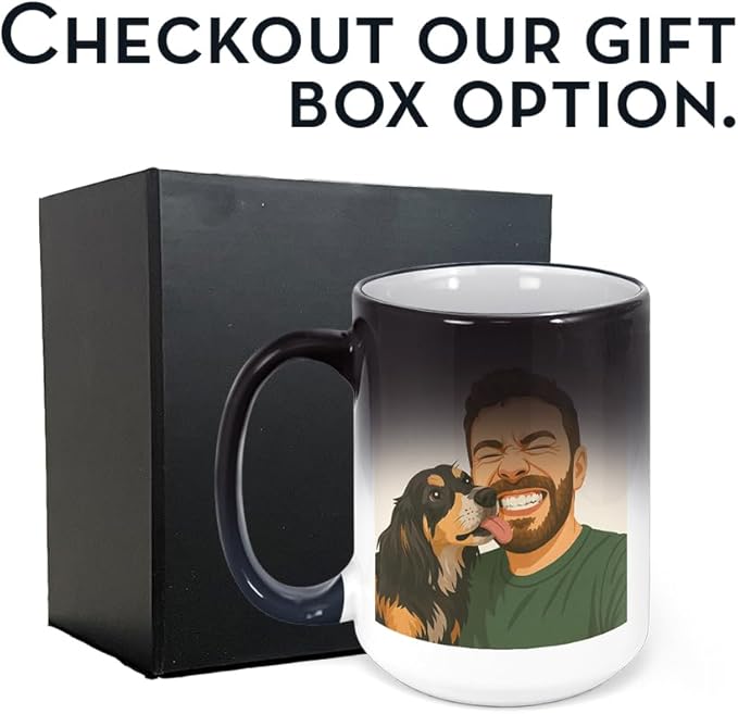 Personalized Coffee Mug, Custom Drawing Portrait Gift, Funny Customized Coffee Gift for Men & Women, Custom Mugs with Pictures, Black - Color Changing 15oz Father's Day Mug