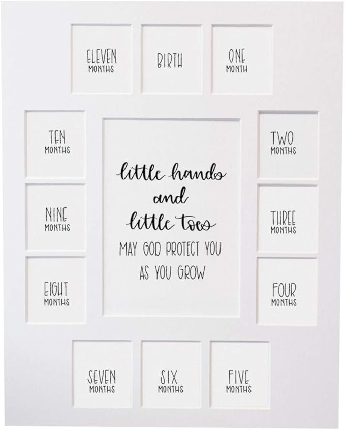 Rustic Red Door Co. Baby's First Year Picture Mat - Little Hands and Little Toes Photo Collage - No Frame - 13 Picture Slots - Newborn Birth to One Year Birthday - Watch Your Baby Grow (White Mat)